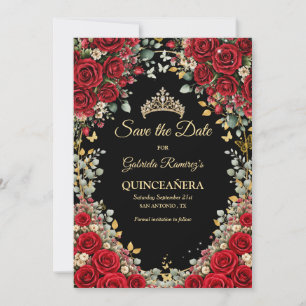 Black and Red Golden Butterfly Quinceañera Save The Date