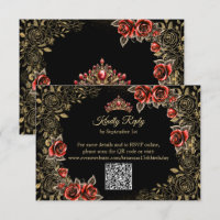 Black and Red Golden Tiara Roses Quinceañera
