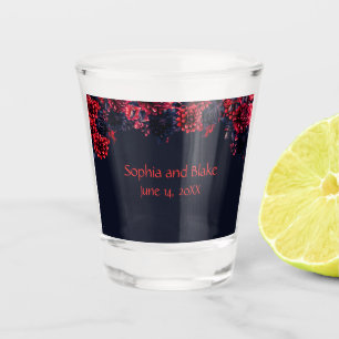 Black and Red Gothic Floral Dark Wedding Favour Shot Glass