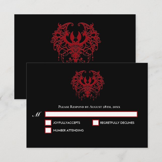 Black and red Gothic Halloween Wedding RSVP Card (Front/Back)