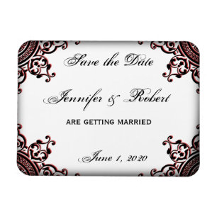 Black and Red Gothic Scroll Save the Date Magnet