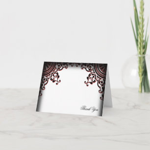 Black and Red Gothic Scroll Wedding Thank You Card