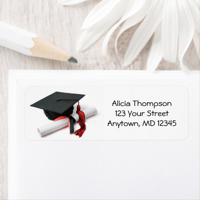 Black and Red Graduation Cap and Tassel Address (Insitu)