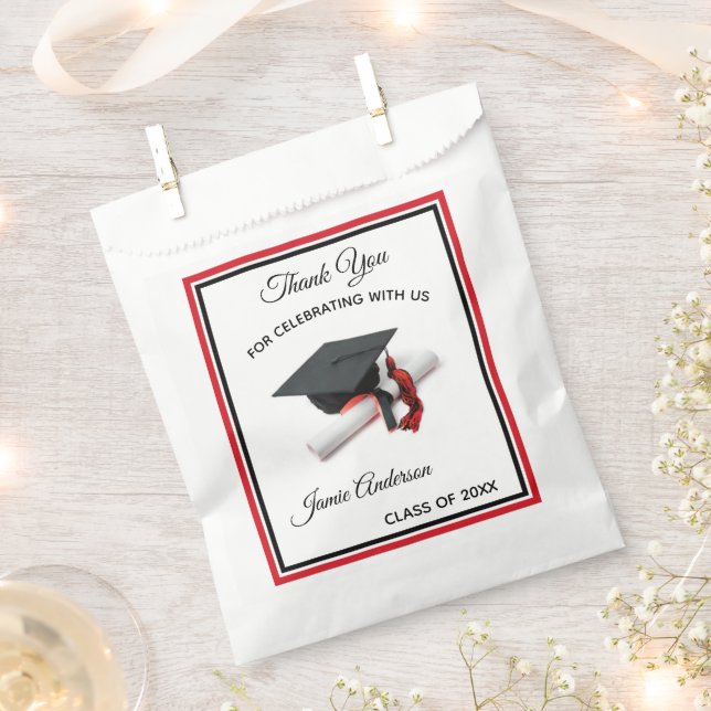 Black and Red Graduation Cap & Tassel | Party Favour Bags (Clipped)