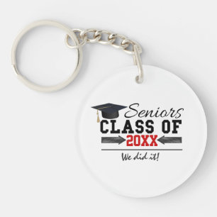 Black and Red Graduation Gear Key Ring