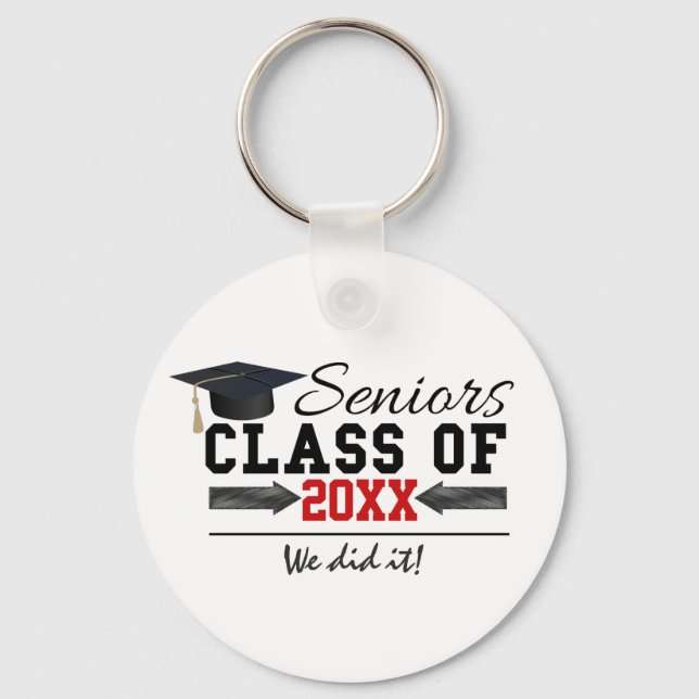 Black and Red Graduation Gear Key Ring (Front)