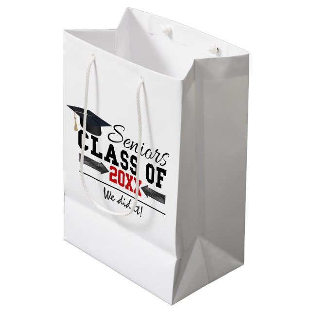 Black and Red Graduation Gear Medium Gift Bag (Front Angled)