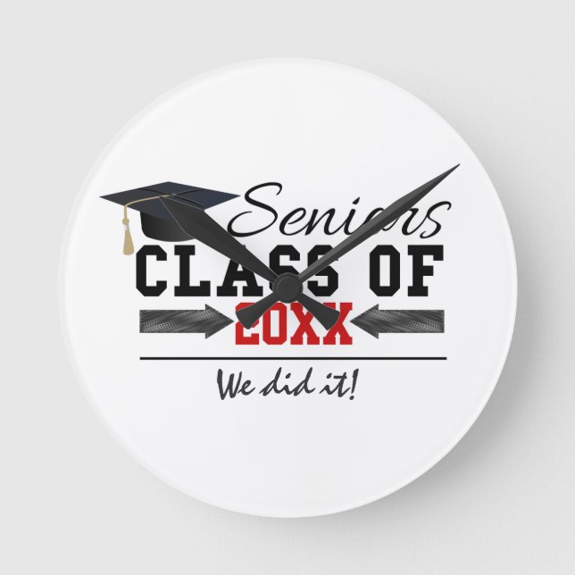 Black and Red Graduation Gear Round Clock (Front)