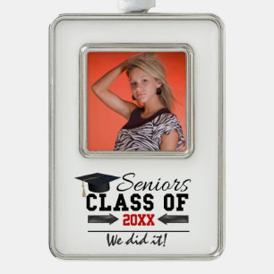 Black and Red Graduation Gear Silver Plated Framed Ornament