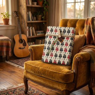 Black and Red Guitar Heart Pattern on Off-White Wrapping Paper Sheet