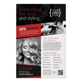 Black and Red Hair Salon, Hairdresser (Glossy) Poster