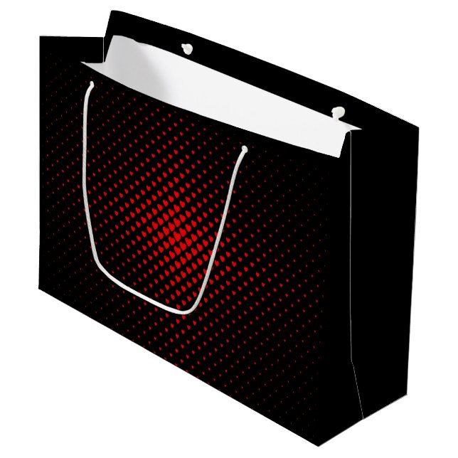 Black and Red Halftone Heart Pattern   Large Gift Bag (Front Angled)