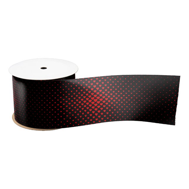 Black and Red Halftone Heart Pattern  Satin Ribbon (Spool)