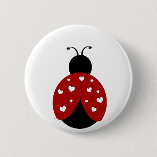 Black and Red Heart Ladybug 6 Cm Round Badge