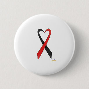 Black And Red Heart Shaped Awareness Ribbon 6 Cm Round Badge