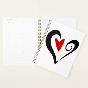 Black And Red Heart Spiral Planner