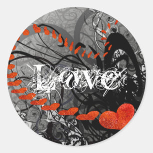 Black and Red Heart Swirls Classic Round Sticker