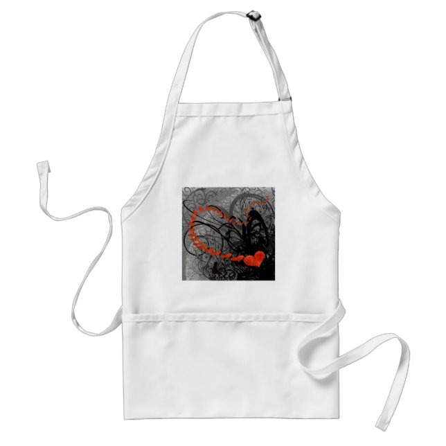 Black and Red Heart Swirls Standard Apron (Front)