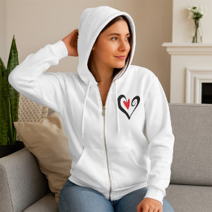 Black And Red Heart Womens Full-Zip Hoodie