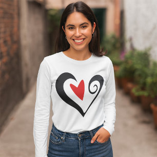 Black And Red Heart Womens Long-Sleeve T-Shirt