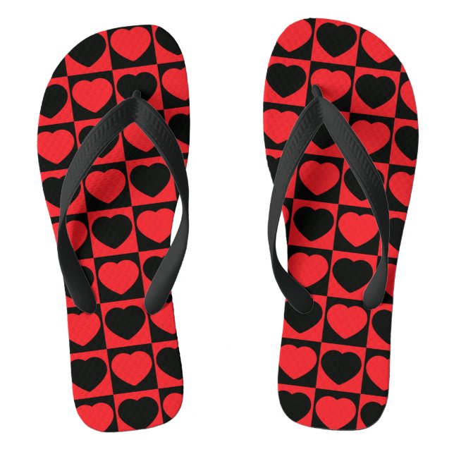 black and red hearts flip flops (Footbed)