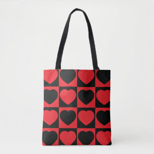 black and red hearts tote bag