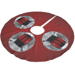 Black and Red Heritage Railroad Train Brushed Polyester Tree Skirt
