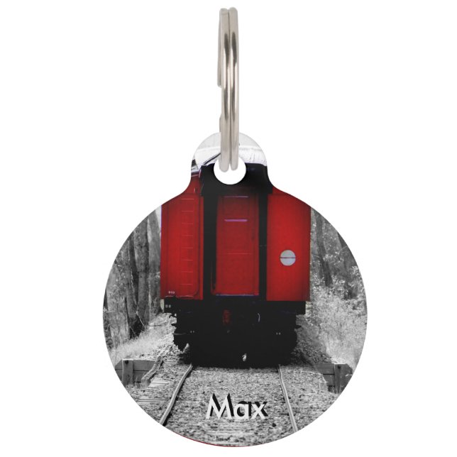 Black and Red Heritage Railroad Train Pet Tag (Front)