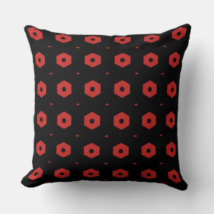 Black and Red Hexagon Geometric Pattern Cushion
