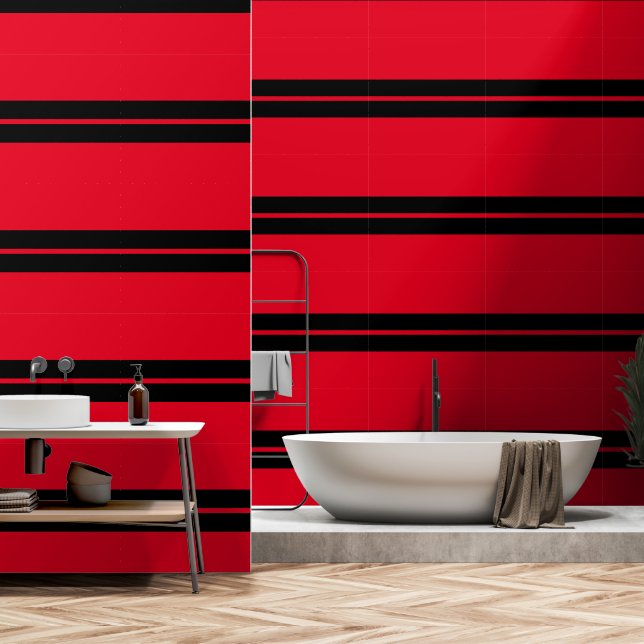 Black And Red Horizontal   Stripe  Wallpaper (Bathroom)