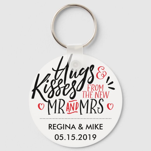 Black and Red Hugs and Kisses From New Mr and Mrs Key Ring (Front)