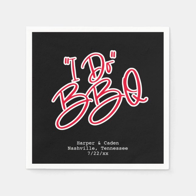 Black and Red I Do BBQ Wedding Napkin (Front)