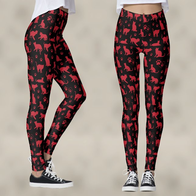 Black and Red Kitten Print with Cat Paws Leggings (Creator Uploaded)