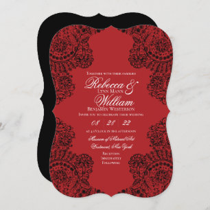 Black and Red Lace Elegant Gothic Wedding Invitation