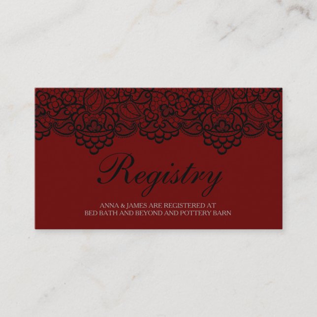 Black and Red Lace Wedding Registry Card (Front)
