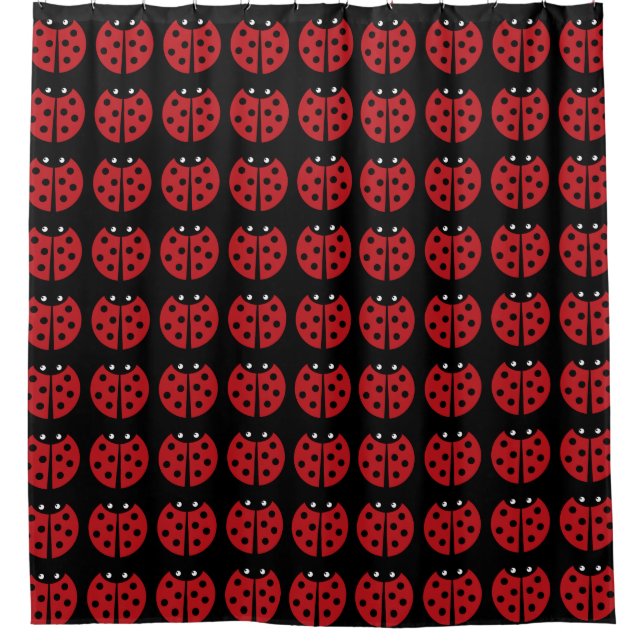 Black and Red Ladybug Shower Curtain (Front)