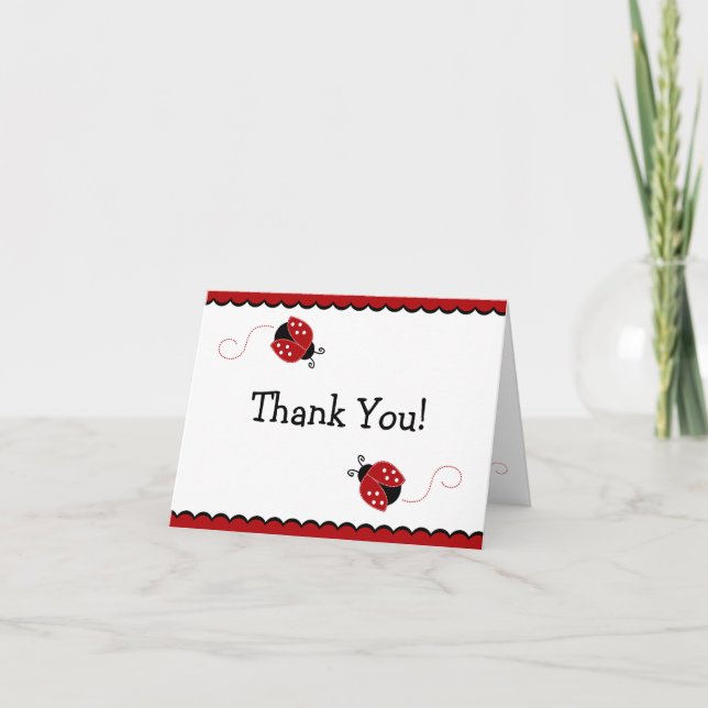 Black and Red Ladybug Thank You Note Card (Front)