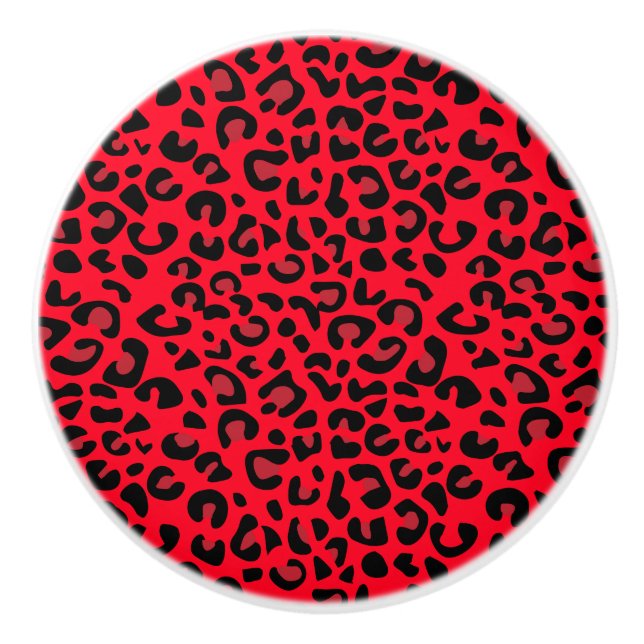 Black and Red Leopard Animal Print Ceramic Knob (Front)