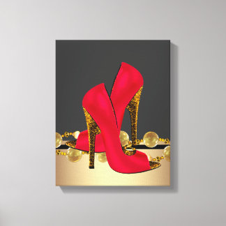 Black and Red Leopard High Heel Shoes Boutique Canvas Print