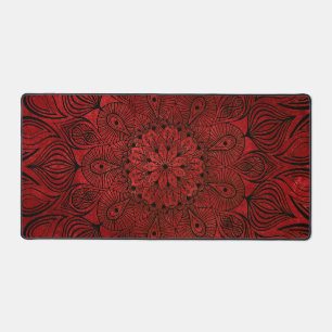 Black and Red Mandala Flower Zen Cool Neutral Goth Desk Mat