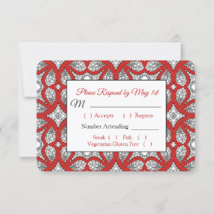 Black and Red Mandala Wedding RSVP card