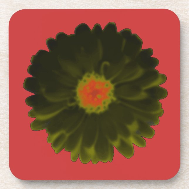 Black and Red Marigold Cork Coaster (Front)