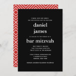 Black and Red Modern Bar Mitzvah Invitation<br><div class="desc">This modern invitation features bold white lettering on the front and a modern pattern on the back.  Use the template form to add your custom text.  The Customise feature can be used to change the font,  layout and colours.</div>