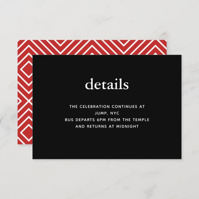 Black and Red Modern Bar Mitzvah Invitation Insert (Front/Back)