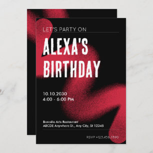 Black and Red Modern Grunge Modern Art Birthday Invitation