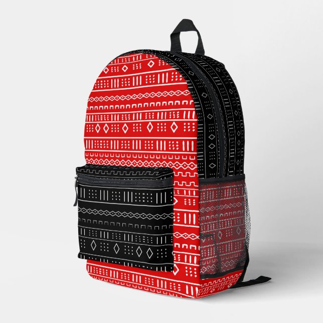 Black And Red Modern Mud Cloth Design Printed Backpack (Back Corner Right)