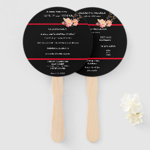 Black And Red Modern White Script Wedding Program Hand Fan