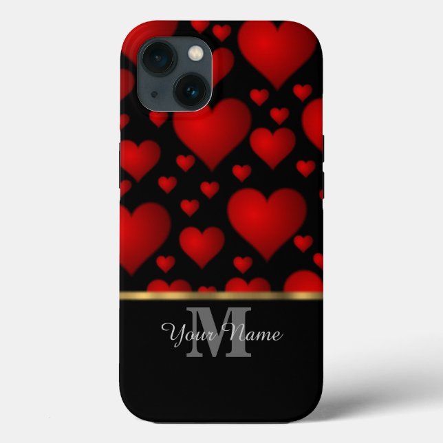 Black and red monogram love heart pattern Case-Mate iPhone case (Back)