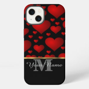Black and red monogram love heart pattern iPhone 13 case