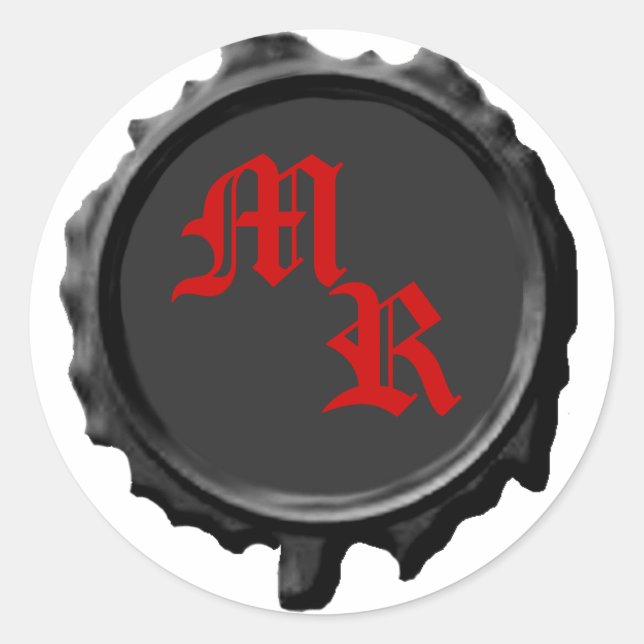 Black and Red Monogram Seal Wedding Stickers (Front)